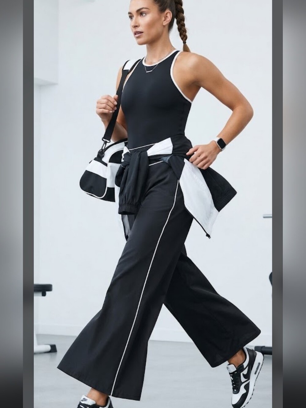 Jason Wu Pants Contrast Piping Wide Leg Size M Black Athleisure